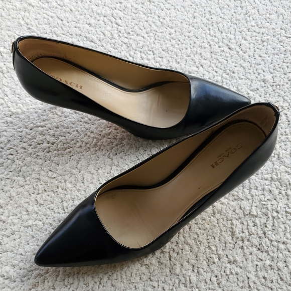 Coach Women's Classic Black Leather Pumps - Picture 3 of 12